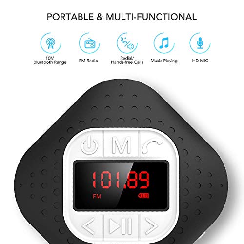 Altavoz Bluetooth Ducha Impermeable con Ventosa Extraíble, AGPTEK Radio Ducha Portátil con Pantalla Funciones de Radio FM, Manos Libre, Microfono, Reloj ect, Negro