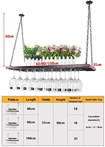 Amantes del vino Muebles de bar& Colgando del techo titular de la botella de vino Vino Bastidores Bastidores for copas Negro cáliz del vino del metal de cristal Estante 60/80 / 100cm bar Mobiliario de