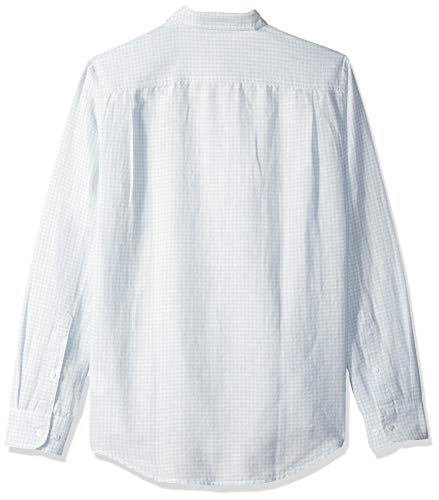 Amazon Essentials - Camisa de lino con manga larga, corte entallado y estampado para hombre, Celeste (Light Blue Gingham), US L (EU L)