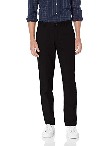 Amazon Essentials – Pantalón chino sin pinzas en la parte delantera, resistente a las arrugas, de corte recto para hombre, Negro (True Black), 30W x 28L