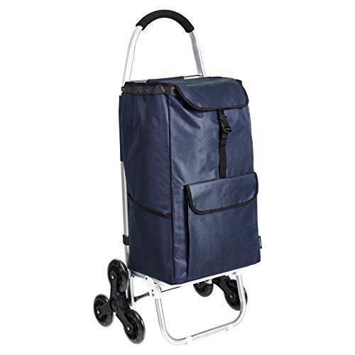 AmazonBasics - Carrito de la compra con 6 ruedas y asas de aluminio, 50 litros, color azul marino