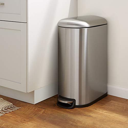 AmazonBasics Rectangle Soft-Close Trash Can for Narrow Spaces - 40L