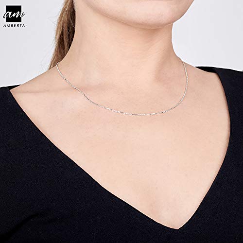 Amberta - Collar para Mujer con Cadena de Eslabón Cuadrado en Plata de Primera Ley 925: 50 cm de largo y 1 mm de ancho