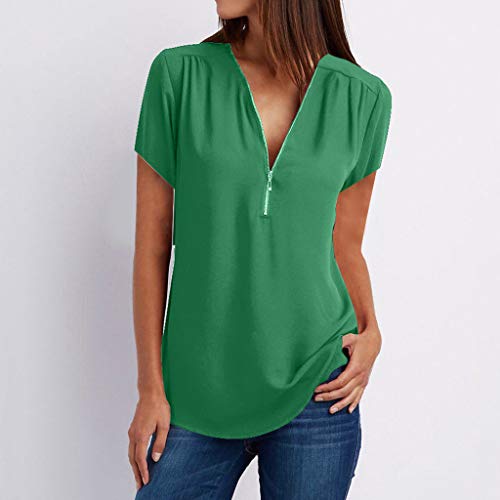 Amlaiworld Blusa de Gasa para Mujer Tallas Grandes Mujeres Casual Tops Camisa Señoras Cuello en V Cremallera Camiseta Suelta Blusa tee Top S-XXXXXL