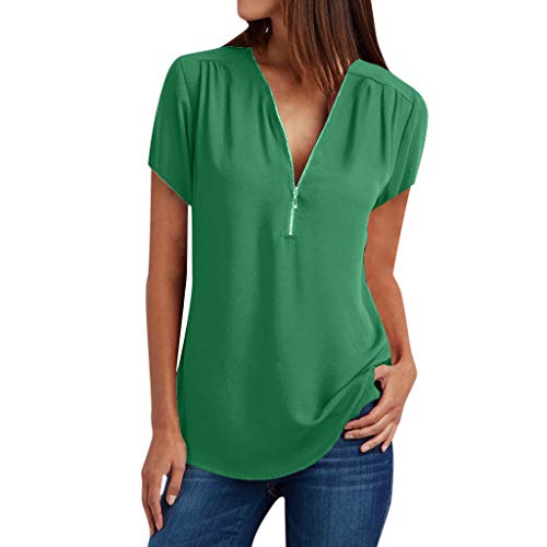 Amlaiworld Blusa de Gasa para Mujer Tallas Grandes Mujeres Casual Tops Camisa Señoras Cuello en V Cremallera Camiseta Suelta Blusa tee Top S-XXXXXL