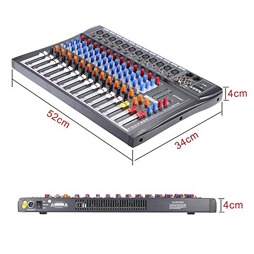 ammoon 120S-USB 12 Canales Mic Mesa de Mezclas Mezclador de Audio 3 Bandas de Ecualización XLR USB Entrada 48V Phantom Power con Adaptador de Energía