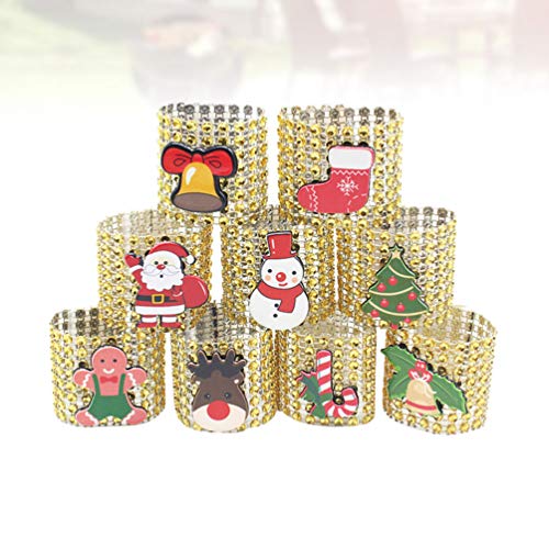 Amosfun 9 Piezas Anillos de Servilletas de Navidad Servilletero de Fiesta con Papá Noel Ciervo Campana Decoración de Mesa de Navidad Boda Cumpleaños