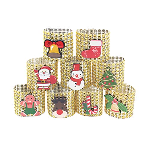 Amosfun 9 Piezas Anillos de Servilletas de Navidad Servilletero de Fiesta con Papá Noel Ciervo Campana Decoración de Mesa de Navidad Boda Cumpleaños