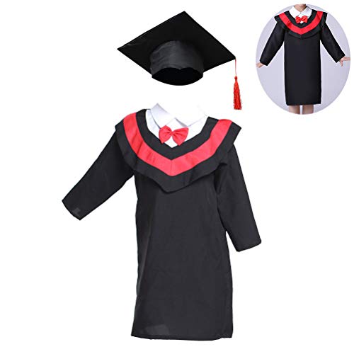 Amosfun - Toga de graduación y Toque, Sombrero de graduación para niños y Estudiantes, Color Rojo