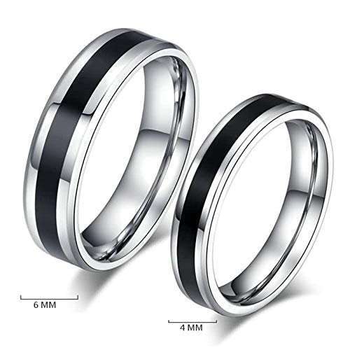 AnazoZ Acero Inoxidable Anillos Hombre Anillo de Bodas Negro Plata Negro Línea 6MM Tamaño 22 (19,74 mm)