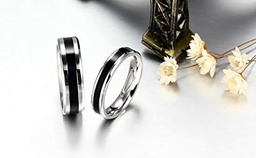 AnazoZ Acero Inoxidable Anillos Hombre Anillo de Bodas Negro Plata Negro Línea 6MM Tamaño 22 (19,74 mm)