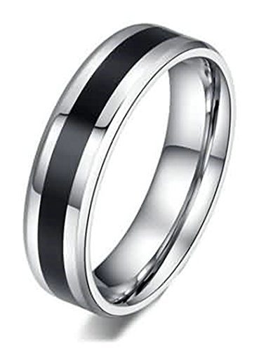 AnazoZ Acero Inoxidable Anillos Hombre Anillo de Bodas Negro Plata Negro Línea 6MM Tamaño 22 (19,74 mm)