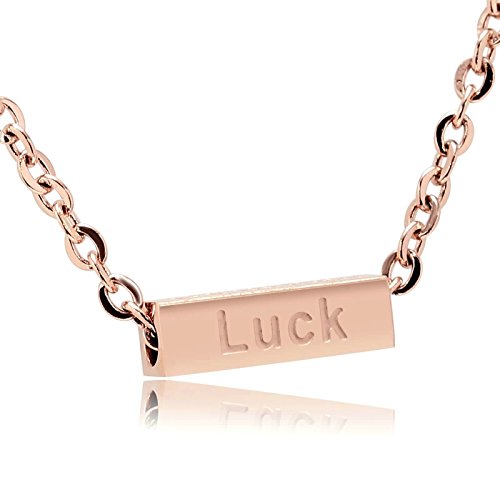 AnazoZ Collar Hombre Acero Inoxidable Collar de Mujer Collar Mujer Collar Colgante Rectangular Grabado Lucky Collar Oro Rosa Mujer