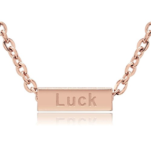 AnazoZ Collar Hombre Acero Inoxidable Collar de Mujer Collar Mujer Collar Colgante Rectangular Grabado Lucky Collar Oro Rosa Mujer