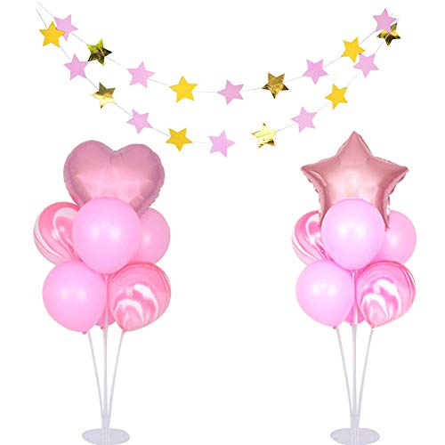 ANBET Kit de Soporte de Globos de Mesa de Paquete 2, Globos Claros Soporte Holder con 14 Globos, 2 Bases de Globos y 1 Estrella para Decoraciones de Fiesta, Boda, Navidad, celebración