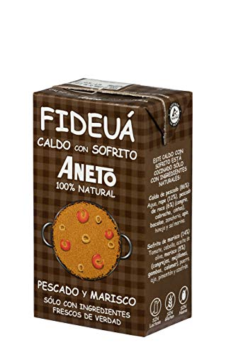 Aneto 100% Natural - Caldo para Fideuá de Pescado y Marisco - caja de 6 unidades de 1 litro