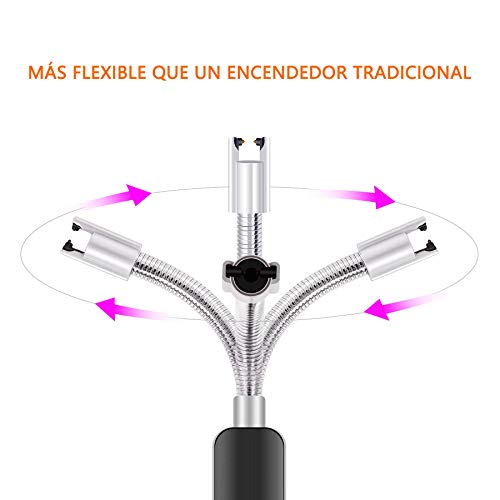 AngLink Encendedor Electrico, USB Encendedor Recargable con Cuello Largo Flexible 360 °e Indicación de Batería, ARC Encendedor Antiviento para Cocina Cigarrillos Velas Papel sin Llama ni Olor