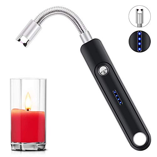 AngLink Encendedor Electrico, USB Encendedor Recargable con Cuello Largo Flexible 360 °e Indicación de Batería, ARC Encendedor Antiviento para Cocina Cigarrillos Velas Papel sin Llama ni Olor