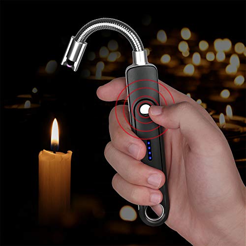 AngLink Encendedor Electrico, USB Encendedor Recargable con Cuello Largo Flexible 360 °e Indicación de Batería, ARC Encendedor Antiviento para Cocina Cigarrillos Velas Papel sin Llama ni Olor