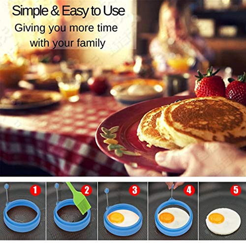 Anillos de silicona para huevo, Molde de anillo de cocción de huevo Anillo de Mcmuffin de huevo, Molde de anillo de huevo frito antiadherente, Anillo de panqueque (Paquete multicolor de 5)