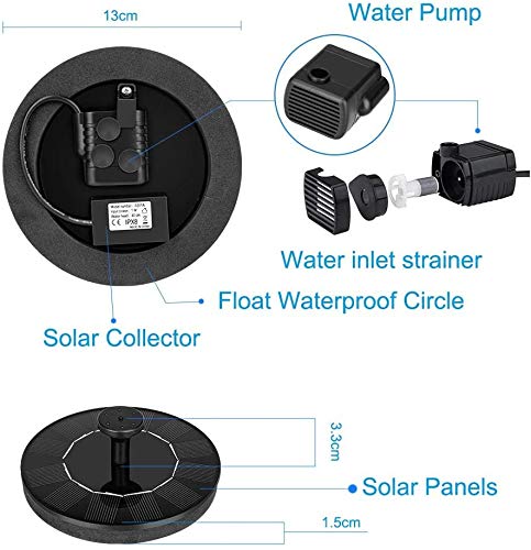 Ankway Bomba de Fuente de energía Solar Bomba Solar para baño de Aves de 2.5W Bomba Flotante para Fuente de Agua Nuevo Modelo Sumergible con Respaldo de batería para Fuente, Piscina, jardín, Estanque