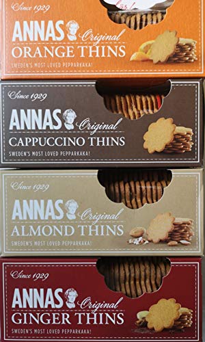 Annas Original Biscuit Selections - Delgados de naranja, Cappuccino, Finos de jengibre y Almendra Thins pepparkaka Biscuits