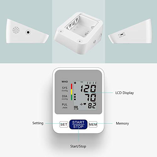 Annsky Tensiómetro de Brazo Digital, Automática de la Presión Arterial y pulso de frecuencia cardíaca detección,2 memorias de usuario (2 * 99),Batería incluida