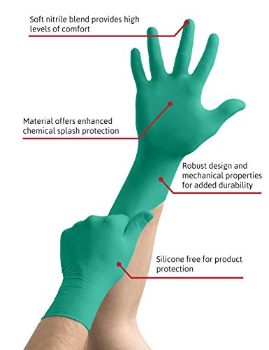 Ansell TouchNTuff 92-600 Guantes Desechables de Nitrilo, Sectores Químico, de Manipulación de Alimentos, Mecánico, verde, Tamaño 8.5-9 (caja de 100 guantes)