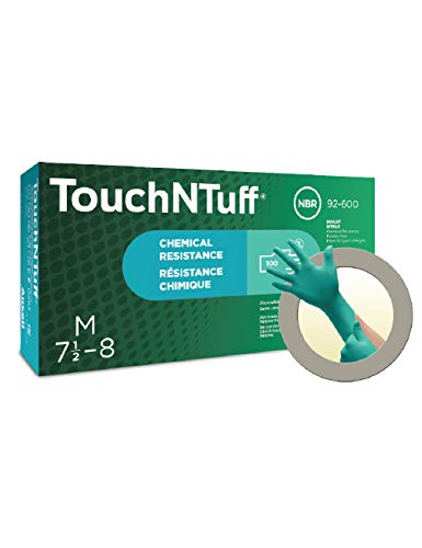 Ansell TouchNTuff 92-600 Guantes Desechables de Nitrilo, Sectores Químico, de Manipulación de Alimentos, Mecánico, verde, Tamaño 8.5-9 (caja de 100 guantes)