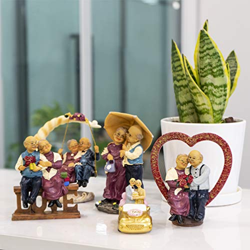 Aoneky Figura de Aniversario de Bodas - Figura de Pareja de Ancianos en Corazón, Decoración de 40/50/60/70 Aniversario de Bodas, Regalo Original para Padres Abuelos Ancianos, Estatua de Resina