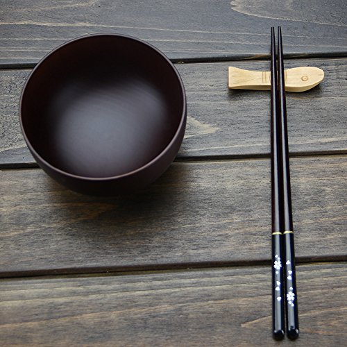 AOOSY Palillos japoneses, Madera 5 Pares Palillos Chinos Reutilizables Apto para lavavajillas 9,06 Pulgadas Palillos de Madera con Caja Negra Hecha a Mano para Fideos de Sushi