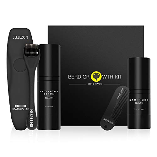 Aoweika Crecimiento Barba kit, Suero de Crecimiento de Barba con Rodillo Derma de Barba de Titanio y Peine de Barba Kit de Barba Para Hombre