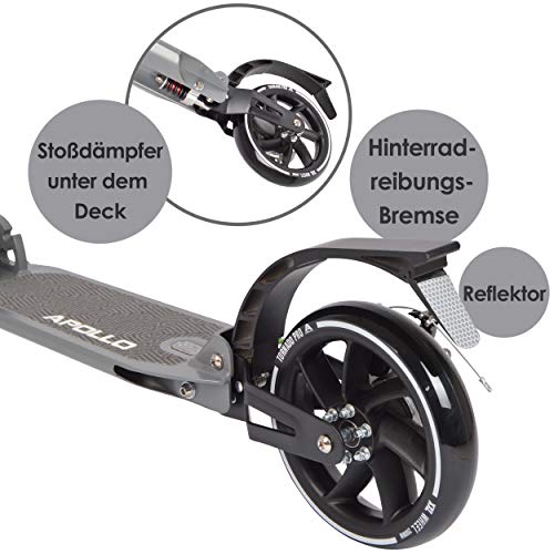 Apollo High End Scooter - Tornado City Scooter con Freno y suspensión, City Roller Plegable Ajustable en Altura, Kick Scooter para Adultos y niños