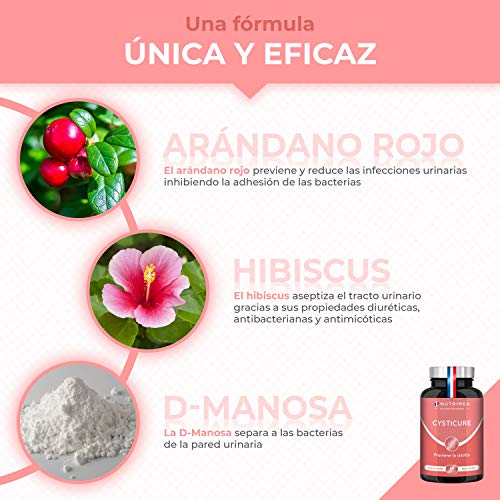 Arándanos Rojos Cápsulas con Hibisco y D-Manosa | 100% Natural Prevenir Infecciones Urinarias Cistitis Recurrentes | Vegano, Sin Gluten Sin Lactosa Sin OGM | Hombres y Mujeres Fabricado Francia