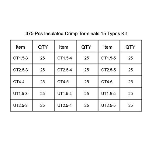 ARCELI 375 Piezas 15 en 1 bifurcación de Anillo No aislada Terminales Tipo U Terminales de Cobre estañado Kit de Surtido Cable Conector Alambre Espátula de engarzado Kit de cableado eléctrico
