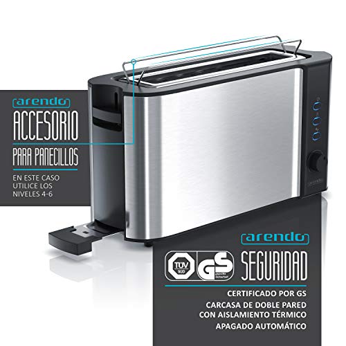 arendo - Tostadora automática con Ranura Larga - función descongelado - Carcasa Doble con Aislamiento térmico - centrado automático del Pan - Accesorio para panecillos Incluido