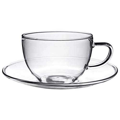 Argon Tableware Juego de Tazas para café o té y platillos Transparentes - Cristal - 260 ml - Pack de 6