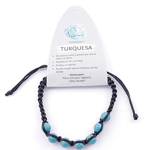 ARITZI – Pulsera con Nudo corredizo con Bolas de Piedra sintética de 8 mm – Piedras de Turquesa