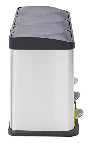 Arregui Step Bin CR705-45L Cubo de Basura y Reciclaje con Pedal, de Acero Inoxidable, con 3 Cubos Interiores, 3 x 15L (45L), Gris