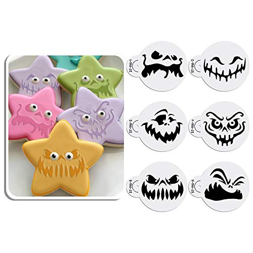 Art Kitchenware - Juego de 6 plantillas para decoración de tartas, diseño de cara de fantasma de Halloween