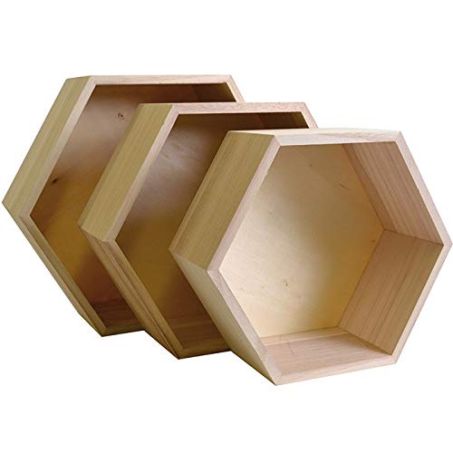 Artemio 14001892 - Juego de 3 bandejas hexagonales de Madera, Color Beige, 30 x 26,5 x 10 cm