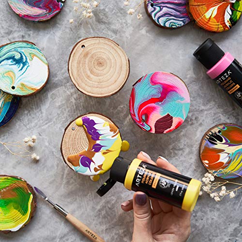 ARTEZA Pintura acrílica para pouring paint | Botes de 60 ml | 32 colores surtidos | No necesita mezcla | Pinturas acrílicas fluidas para verter sobre lienzo, vidrio, papel, madera, azulejos y piedras