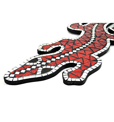 Artisanal Gecko margouillat Salamandre Pared 60 cm mosaicos de Vidrio Rojo