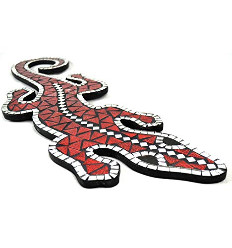 Artisanal Gecko margouillat Salamandre Pared 60 cm mosaicos de Vidrio Rojo