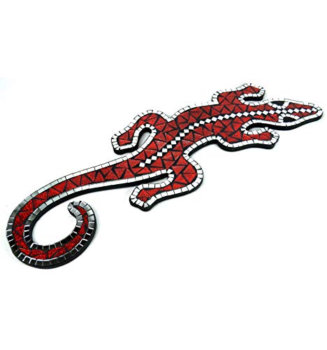 Artisanal Gecko margouillat Salamandre Pared 60 cm mosaicos de Vidrio Rojo