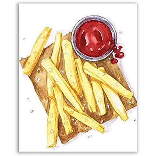 ARTMERLOD Póster Hamburguesa Cocina Hamburguesa con Queso con Papas Fritas Lienzo póster Pared Arte decoración imágenes niños habitación Carteles Lienzo Pintura sin Marco 50x70 cm