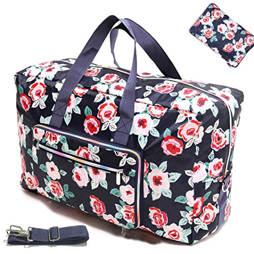 Arxus Bolso Grande de Viaje Plegable en la Bolsa de Viaje con Equipaje y Correa para el Hombro (Flor Rosa)