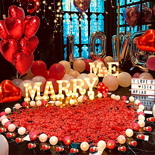 ASANMU - Kit romántico, 1000 pétalos de rosa roja + 50 velas románticas + 10 globos de corazones rojos para decoración ideal para San Valentín o bodas