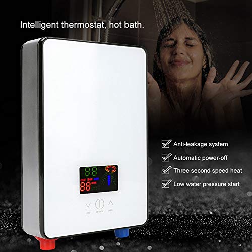 ASHATA Calentador de Agua sin Tanque, 220 V 6500 W Calentador de Agua instantáneo eléctrico con Pantalla LCD retroiluminada Se suministra con Manguera de desagüe para Ducha Baño Cocina