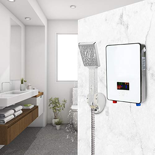 ASHATA Calentador de Agua sin Tanque, 220 V 6500 W Calentador de Agua instantáneo eléctrico con Pantalla LCD retroiluminada Se suministra con Manguera de desagüe para Ducha Baño Cocina